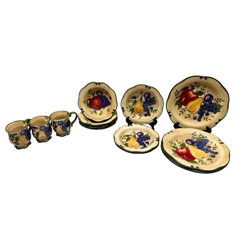 14 Pc Set Granada Dishes  By Home Trends,  Hand-painted Variety Fruits [Retired]